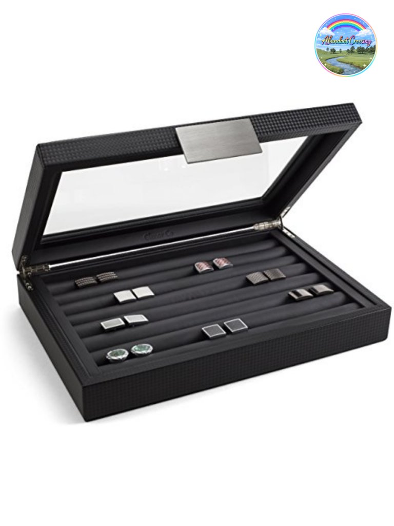 Large Cufflink Box For Men - Holds 70 Cufflinks, Faux Leather Display Case